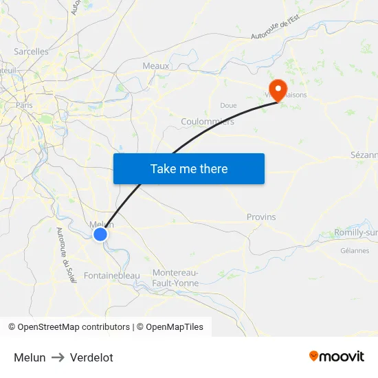 Melun to Verdelot map
