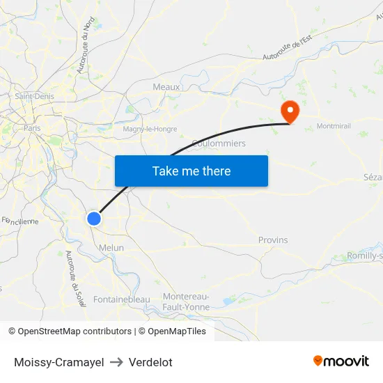 Moissy-Cramayel to Verdelot map