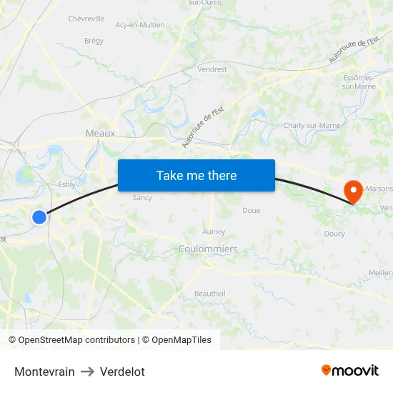 Montevrain to Verdelot map