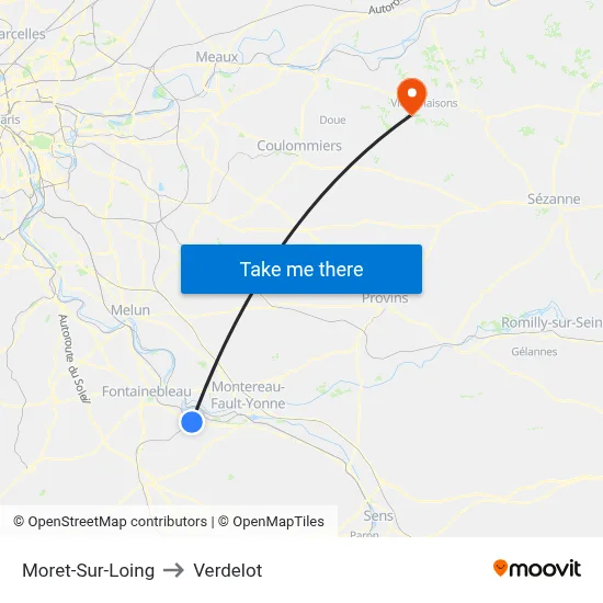 Moret-Sur-Loing to Verdelot map