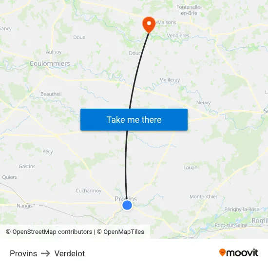 Provins to Verdelot map