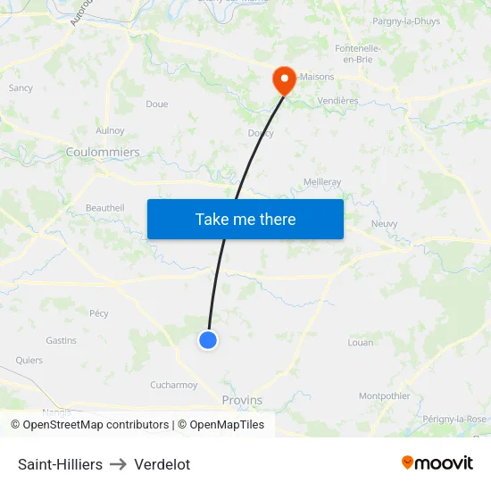 Saint-Hilliers to Verdelot map
