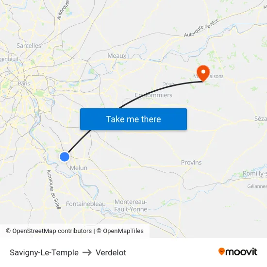 Savigny-Le-Temple to Verdelot map