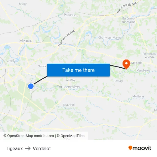Tigeaux to Verdelot map