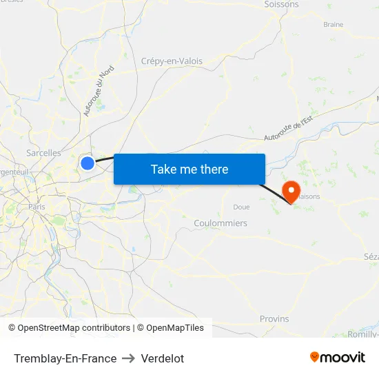 Tremblay-En-France to Verdelot map