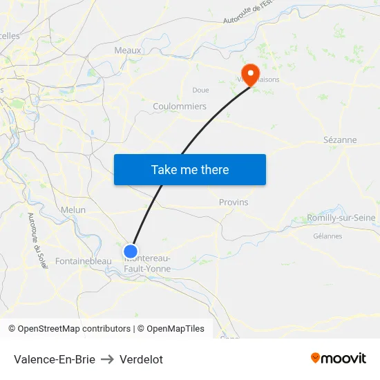 Valence-En-Brie to Verdelot map