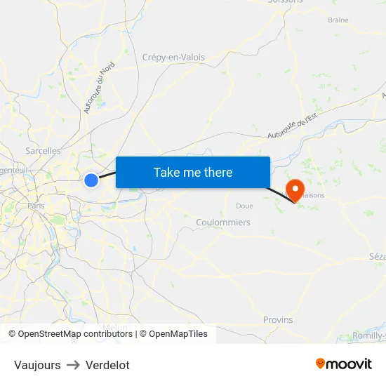 Vaujours to Verdelot map