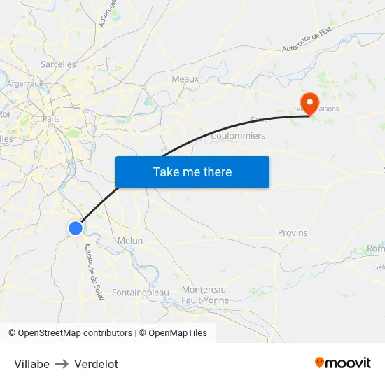 Villabe to Verdelot map