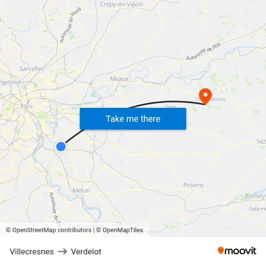 Villecresnes to Verdelot map