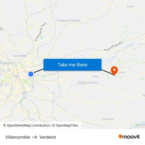 Villemomble to Verdelot map