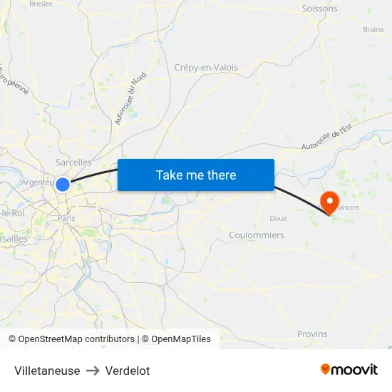 Villetaneuse to Verdelot map