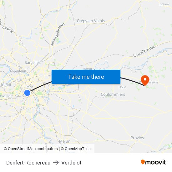 Denfert-Rochereau to Verdelot map