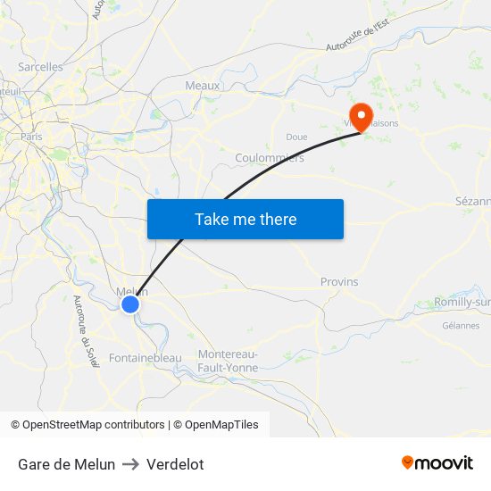 Gare de Melun to Verdelot map