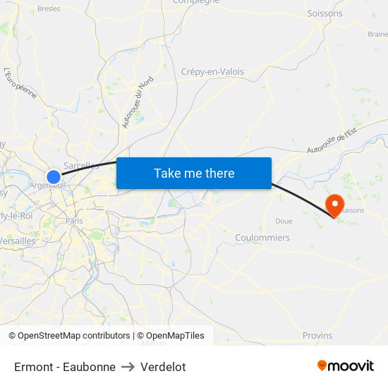 Ermont - Eaubonne to Verdelot map