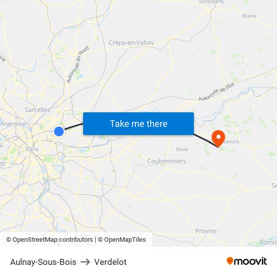 Aulnay-Sous-Bois to Verdelot map