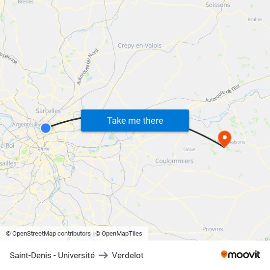 Saint-Denis - Université to Verdelot map