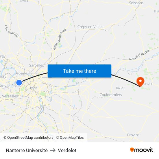 Nanterre Université to Verdelot map