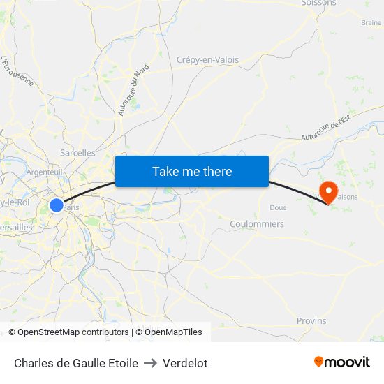 Charles de Gaulle Etoile to Verdelot map