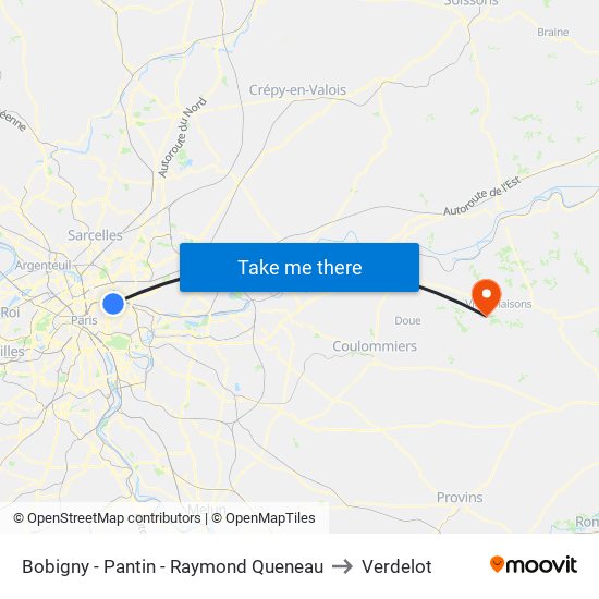 Bobigny - Pantin - Raymond Queneau to Verdelot map