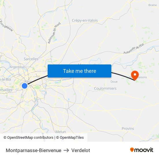 Montparnasse-Bienvenue to Verdelot map