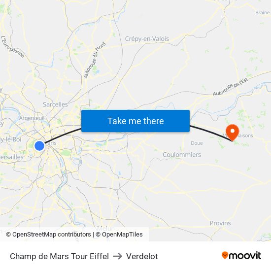 Champ de Mars Tour Eiffel to Verdelot map
