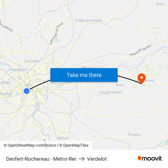Denfert-Rochereau - Métro-Rer to Verdelot map