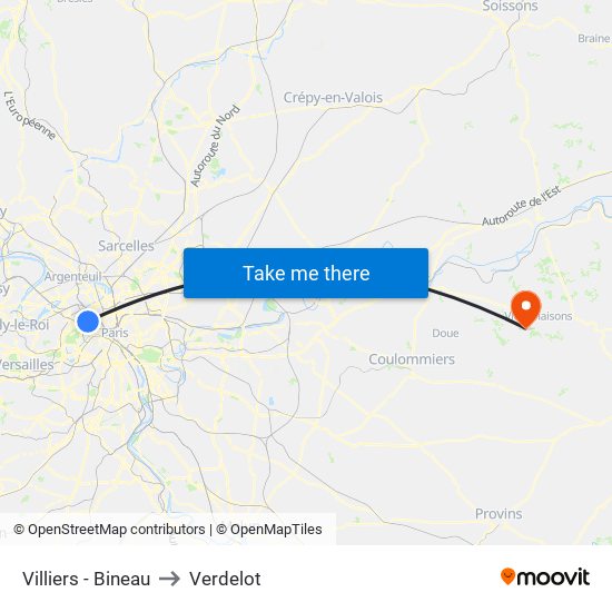 Villiers - Bineau to Verdelot map