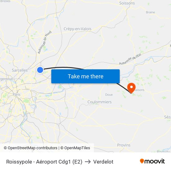 Roissypole - Aéroport Cdg1 (E2) to Verdelot map