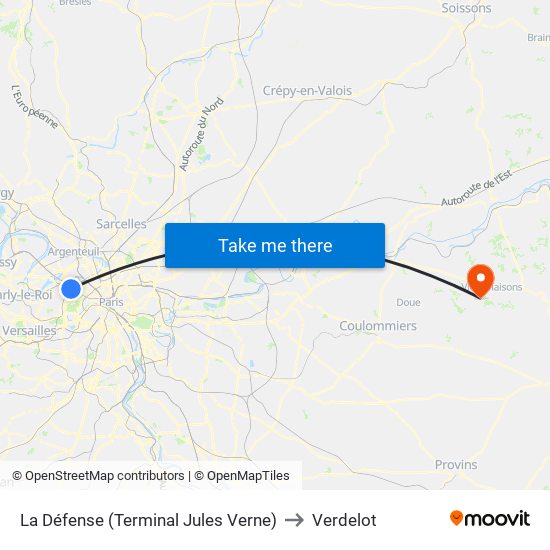 La Défense (Terminal Jules Verne) to Verdelot map