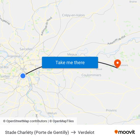 Stade Charléty (Porte de Gentilly) to Verdelot map