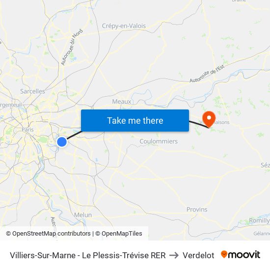 Villiers-Sur-Marne - Le Plessis-Trévise RER to Verdelot map