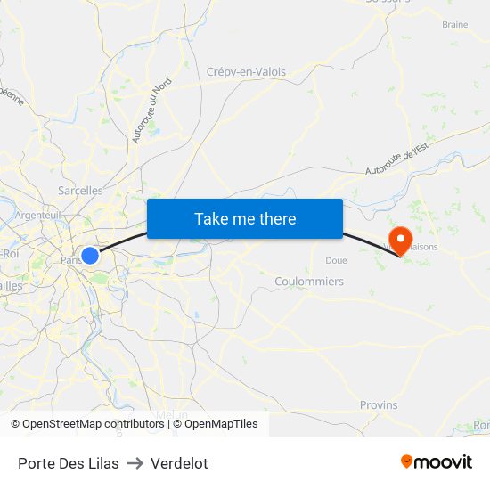 Porte Des Lilas to Verdelot map