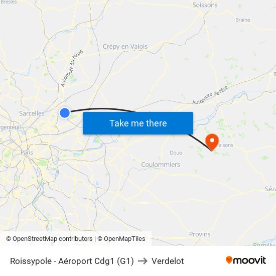 Roissypole - Aéroport Cdg1 (G1) to Verdelot map