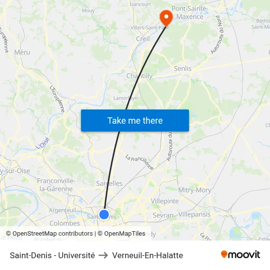 Saint-Denis - Université to Verneuil-En-Halatte map