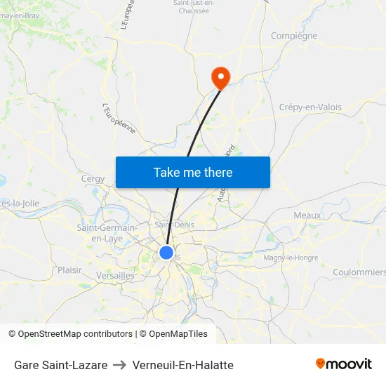 Gare Saint-Lazare to Verneuil-En-Halatte map