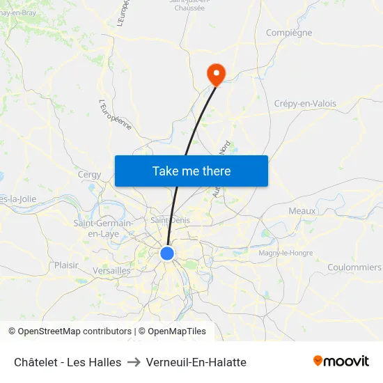 Châtelet - Les Halles to Verneuil-En-Halatte map