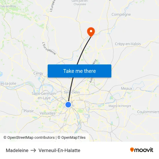 Madeleine to Verneuil-En-Halatte map