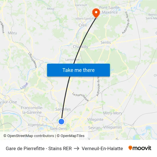 Gare de Pierrefitte - Stains RER to Verneuil-En-Halatte map
