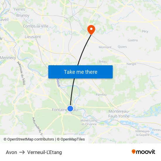 Avon to Verneuil-L'Etang map