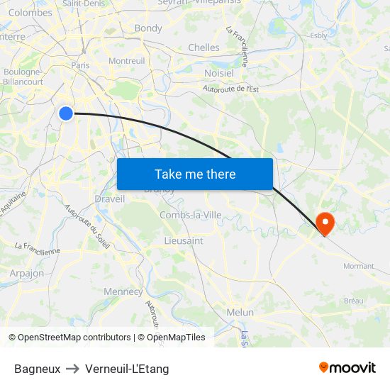 Bagneux to Verneuil-L'Etang map