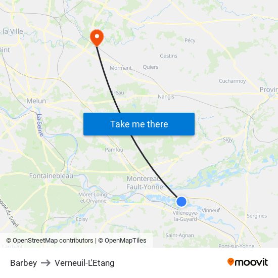 Barbey to Verneuil-L'Etang map