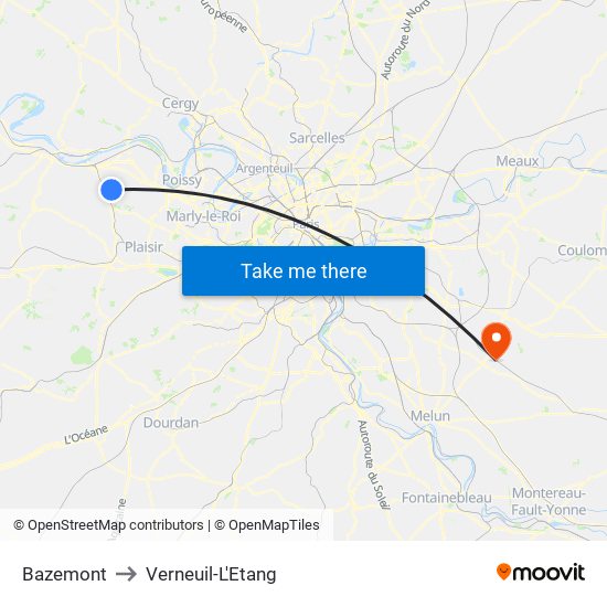 Bazemont to Verneuil-L'Etang map