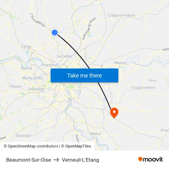 Beaumont-Sur-Oise to Verneuil-L'Etang map
