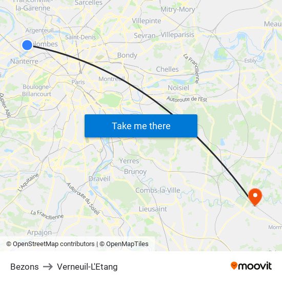 Bezons to Verneuil-L'Etang map