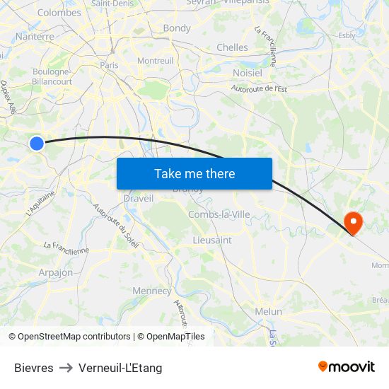 Bievres to Verneuil-L'Etang map