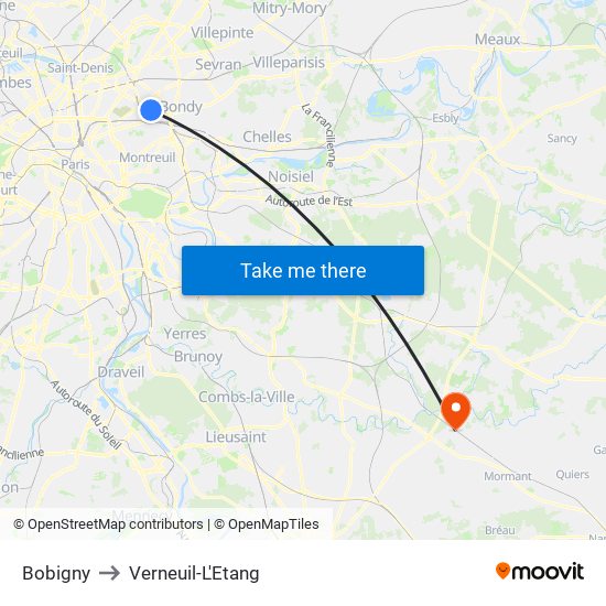 Bobigny to Verneuil-L'Etang map