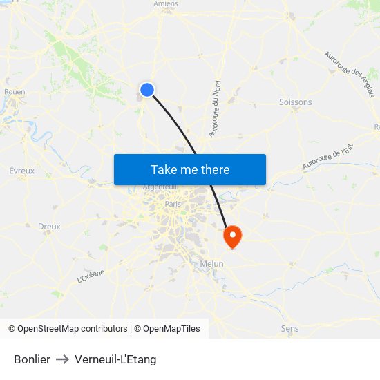 Bonlier to Verneuil-L'Etang map