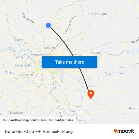 Boran-Sur-Oise to Verneuil-L'Etang map