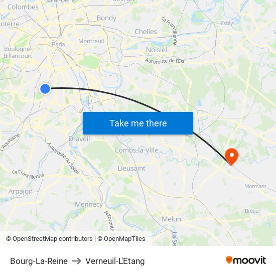 Bourg-La-Reine to Verneuil-L'Etang map