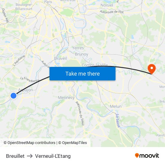 Breuillet to Verneuil-L'Etang map